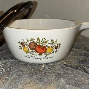Vintage CORNINGWARE SPICE OF LIFE MARJOLAINE Skillet Saucepan & Amber glass lid